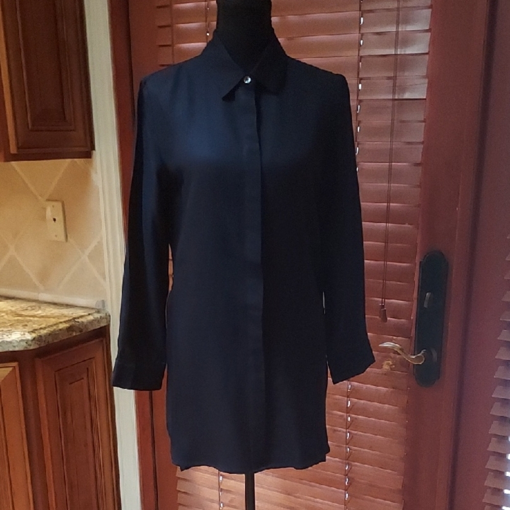 Navy Blue Shirt Dress Tunic Button Up Size M